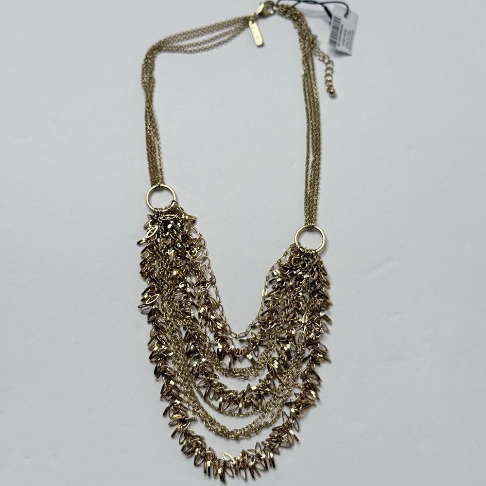 White‎ House Black Market Gold Tone Multi Strand Fringe Statement Necklace